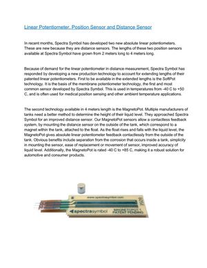 Linear Potentiometer, Position Sensor and Distance Sensor