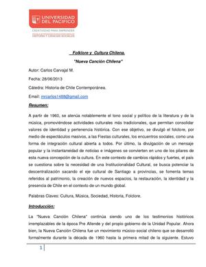 Paper La Nueva Canción Nacional Chilena (1960-1970). 
