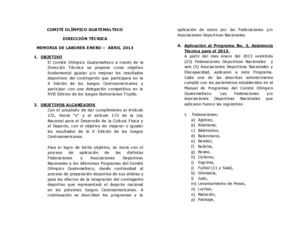 Memoria de Labores 2013 Primer Trimestre Dirección Técnica. 