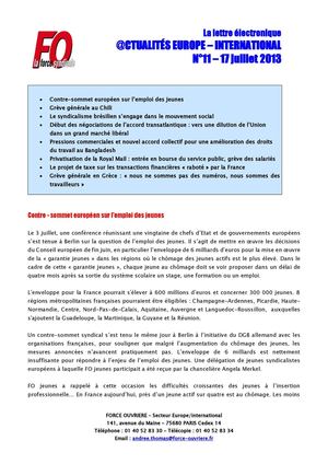 La lettre électronique @ctualités Europe – International n°11 – 17 juillet 2013