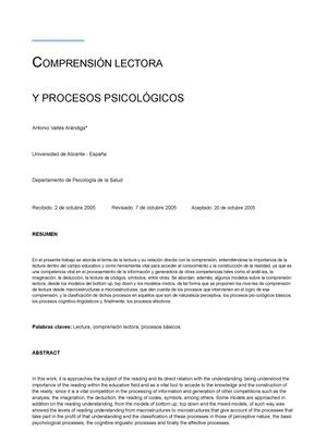 Comprensión lectora y procesos psicológicos