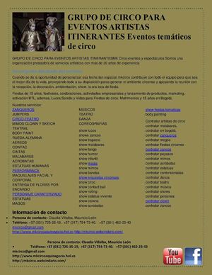 GRUPO DE CIRCO PARA EVENTOS ARTISTAS ITINERANTES Eventos temáticos de circo
