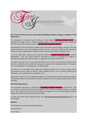 Now Choose From the Diverse Personalized Wedding Invitations Designs Available at First Impressions