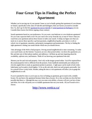 Four Great Tips in Finding the Perfect Apartment