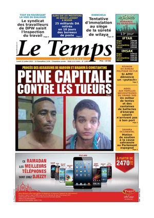 Le Temps d'Algérie Edition du Lundi 22 Juillet 2013