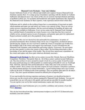 Diamond Creek Mechanic—Your Auto-Solution