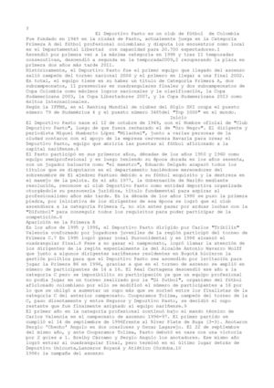 DEPORTIVO PASTO Reseña Historica