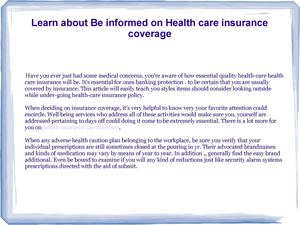 Learn about Be informed on Health care insurance coverage