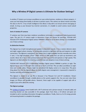 Why a Wireless IP camera is Ultimate for Outdoor Settings?