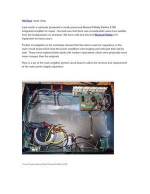 Musical Fidelity Elektra E100 integrated amplifier repair