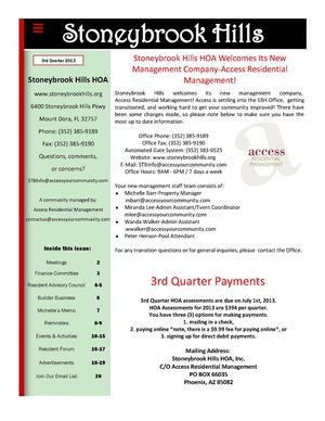 Stoneybrook Hills 3rd Quarter Newsletter