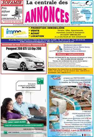 La centrale des annonces N° 1157 Semaine du 28 Juillet au 03 Août 2013