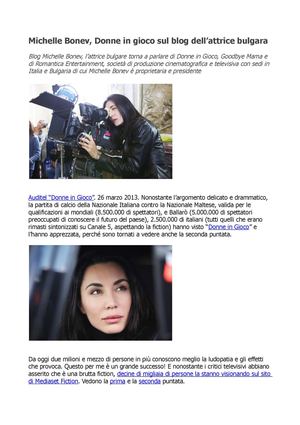 Donne in Gioco: Michelle Bonev, l’attrice bulgara torna a parlarne sul Blog