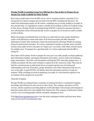 Prestige Wealth Accounting Group Now Offering New Tips on How to Prepare for an Income Tax Audit Available On Their Website