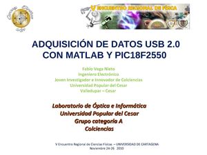 ADQUISICIÓN DE DATOS USB 2.0 CON MATLAB Y PIC18F2550 