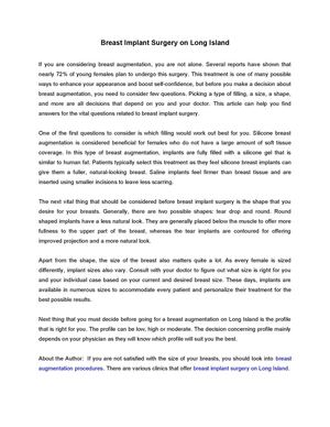 Breast Implant Surgery on Long Island