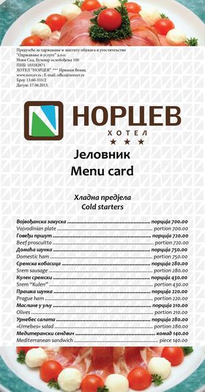 Jelovnik hotela Norcev