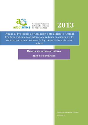 Anexo al protocolo de actuacion ante maltrato animal