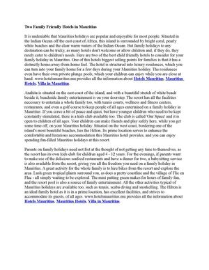 Two Family Friendly Hotels in Mauritius