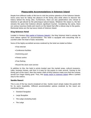 Pleasurable Accommodations in Solomon Island