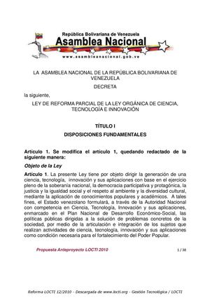 Ley de reforma parcial de la Ley Orgánica de Ciencia, Tecnología e Innovación
