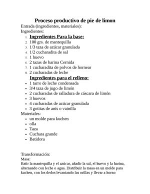 Proceso productivo pie de limón 