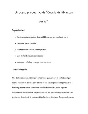 Proceso productivo cuarto de libra 