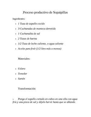 Proceso productivo de sopaipillas