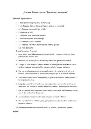 Proceso productivo de brownies