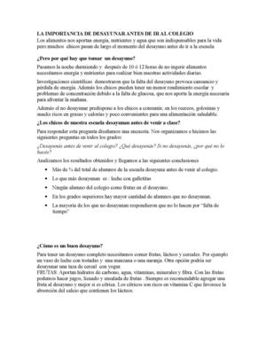LA IMPORTANCIA DE DESAYUNAR ANTES DE IR AL COLEGIO