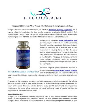 Fittagious, LLC Introduces A New Product in Its Cholesterol Reducing Supplements Range 