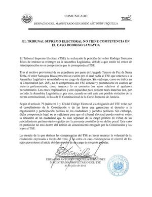 TSE rechaza petición de reinstalo de Rodrigo Samayoa