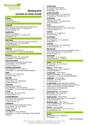 Restaurants ouvert à Montreuil en août 2013