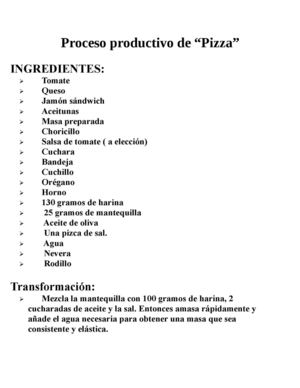 Proceso productivo de pizza