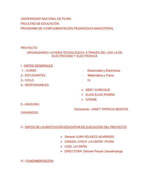 ORGANIZANDO LA FERIA TECNOLÓGICA  A TRAVÉS DEL USO LA DE ELECTRICIDAD Y ELECTRÓNICA
