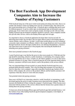 The Best Facebook App Development Companies Aim to Increase the Number of Paying Customers