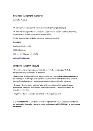 NORMAS DE PARTICIPAÇÃO DE SINISTRO