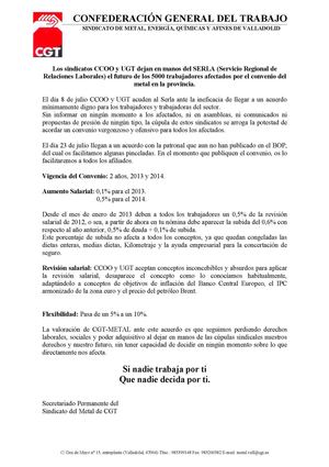 comunicado de cgt sobre la firma convenio del metal de Valladolid