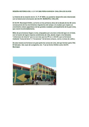 RESEÑA HISTORICA DE LA I.E PERU KAWACHI