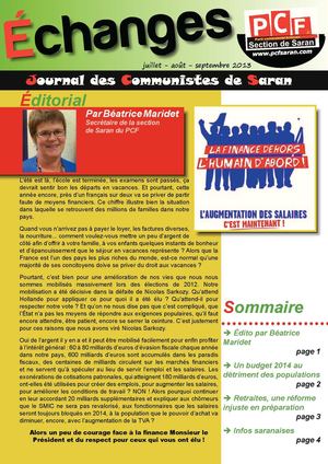 Echanges, le journal des Communistes de Saran - Juillet - Août - Septembre 2013 
