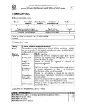 programa de la materia Historia Universal