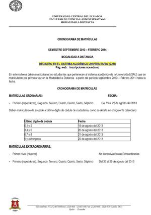 Cronograma de Matriculas Sep.2013-Feb.2014.