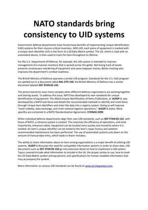 NATO standards bring consistency to UID systems