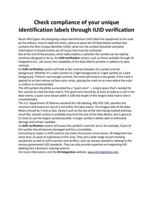 Check compliance of your unique identification labels through IUID verification