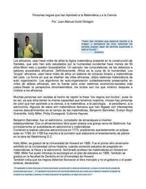Personas negras que han aportado a la matemática y a la ciencia