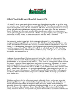 18 To 34 Year Olds Living At Home Still Stuck At 31%