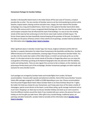Honeymoon Packages for Zanzibar Holidays