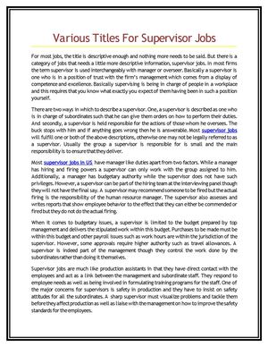 Various Titles For Supervisor Jobs