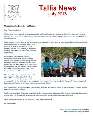 Thomas Tallis School Summer Newsletter 2013