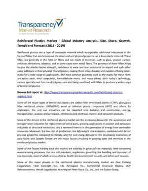 World Reinforced Plastics Market (2013 - 2019): New industry report by Transparency Market Research